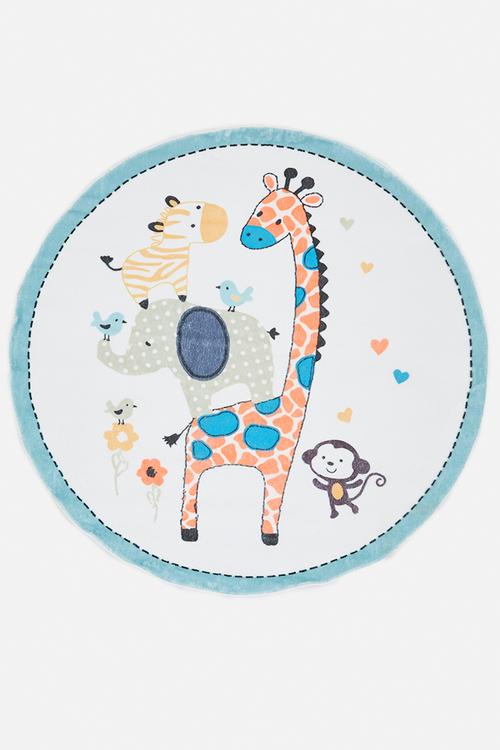 Safari animals round rug 140cm - off white