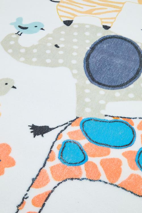 Safari animals round rug 140cm - off white