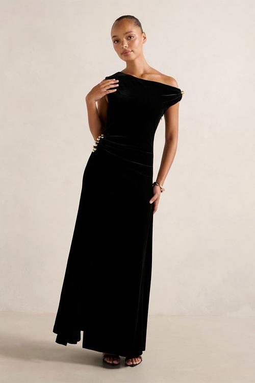 Winslet off shoulder velvet dress in black