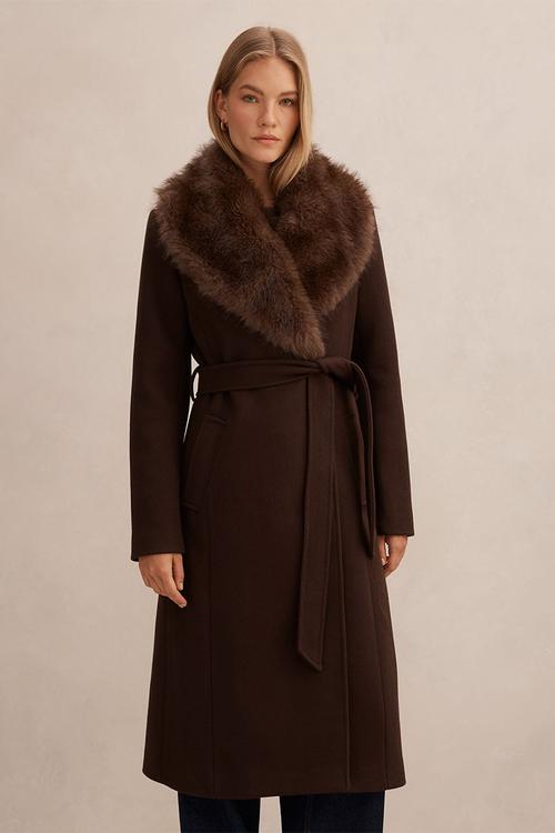 Shelby Faux Fur Collar Coat in Chocolate