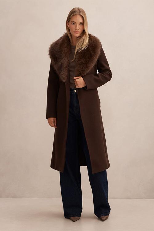 Shelby Faux Fur Collar Coat in Chocolate