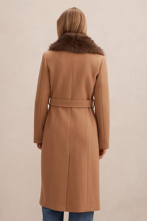 Shelby Faux Fur Collar Coat in Camel/Choc
