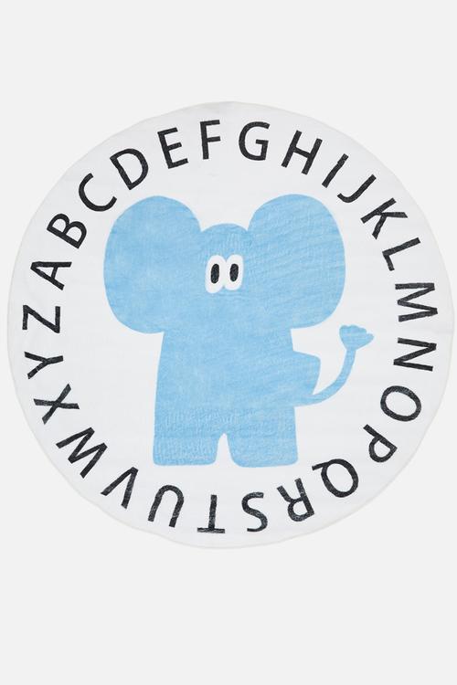 Alphabet circular rug - off white/elephant