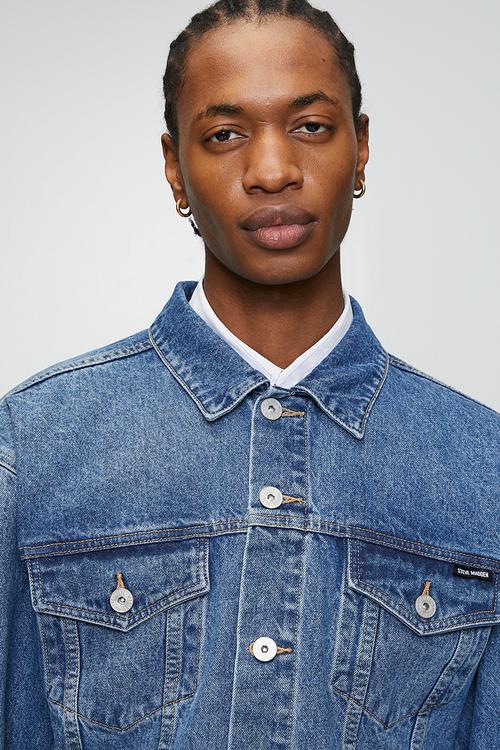 Mens Dodge Denim Trucker Jacket - Mid Blue