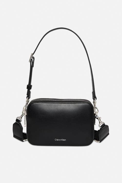 Webbing double strap camera bag - black / shiny nickel