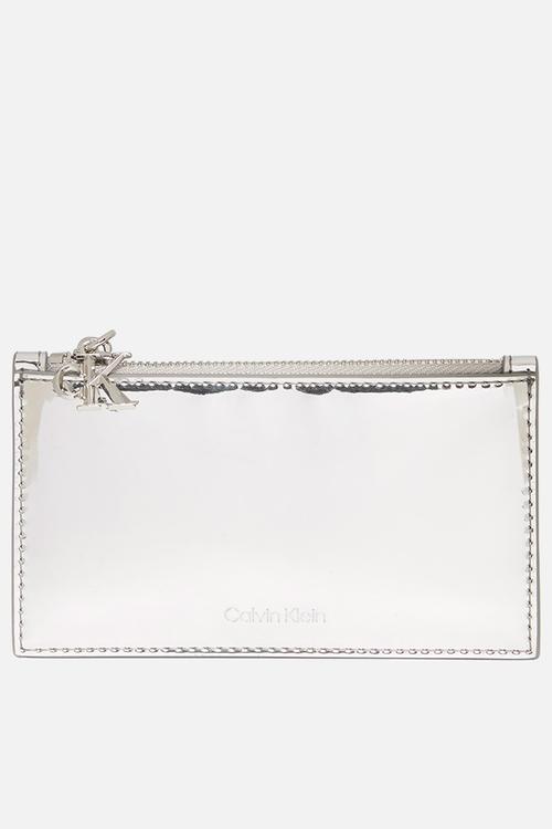 Ck metallic 6cc zip cardcase - silver metallic
