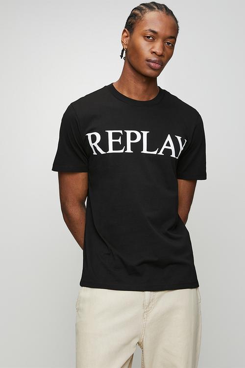 Jersey T-shirt With Logo Print - Black/White