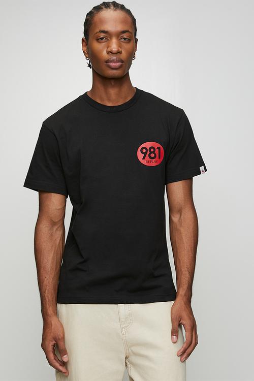 Racer Logo Cotton T-shirt - Black