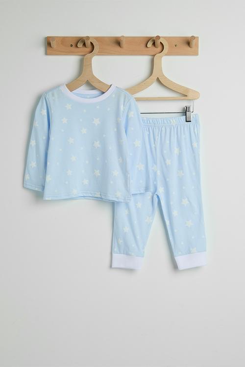 Star aop pj set - columbia blue