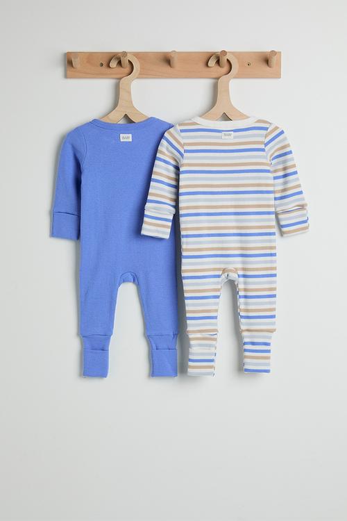 2 Pack The Long Sleeve Zip Romper - Vanilla/Blue Bonnet Stripe & Mama'S Fan Club