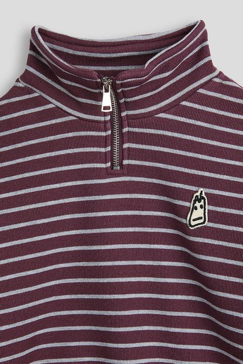 Knit zip-up sweatshirt - plum/grey stripe