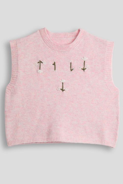 Hand-embroidered jumper vest - pink melange
