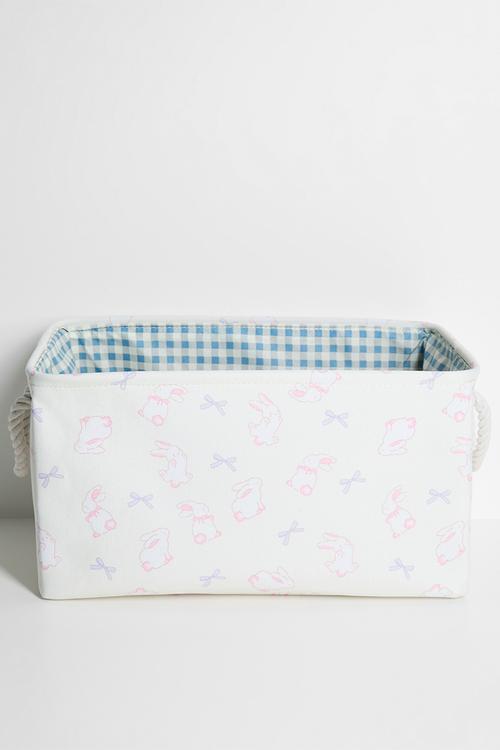 Bunny aop fabric storage box - seashell/green gingham