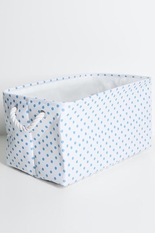 Polka dot fabric storage box - white / blue