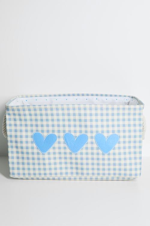 Heart graphic fabric storage box - beige/blue