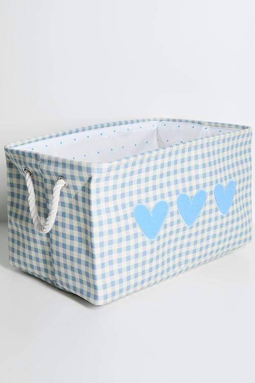 Heart graphic fabric storage box - beige/blue