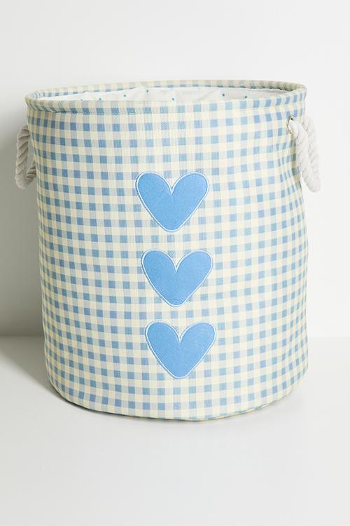 Heart graphic fabric laundry bag - beige/blue