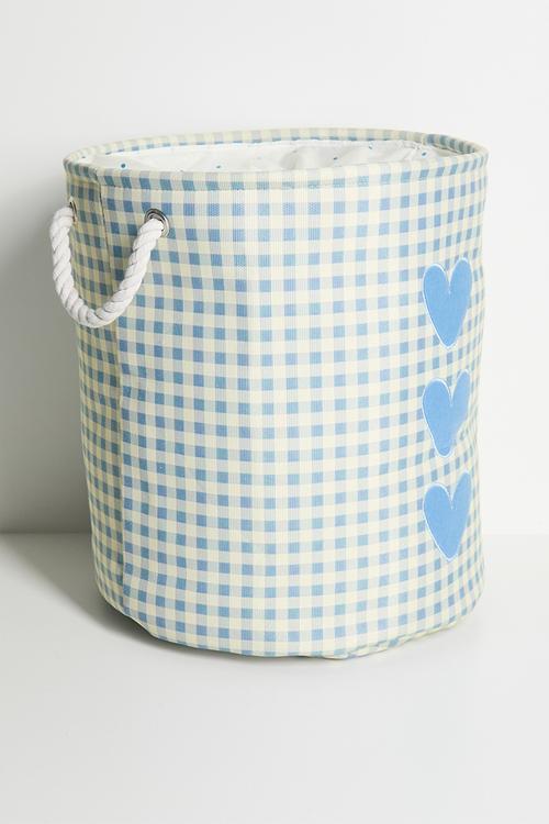 Heart graphic fabric laundry bag - beige/blue