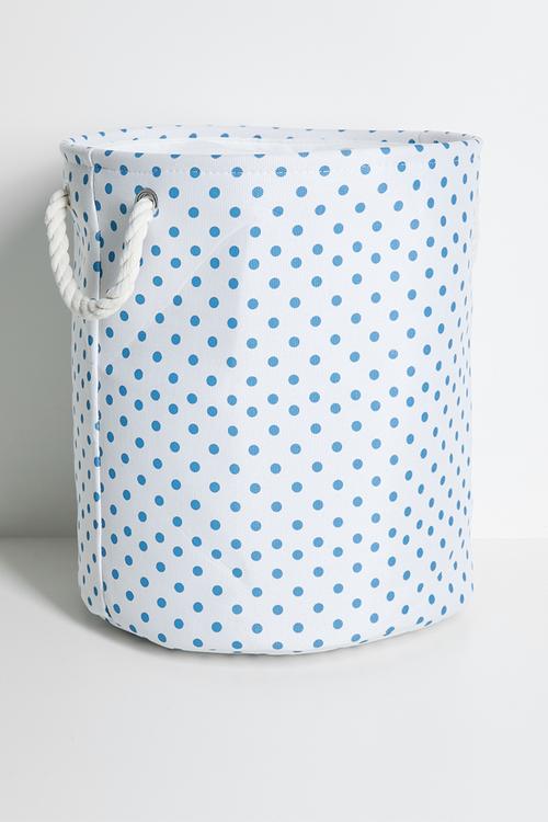 Polka dot fabric laundry bag - white/blue