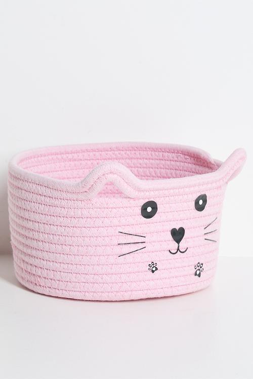 Woven cat storage basket - pink