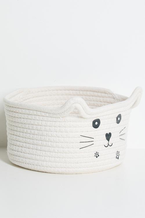 Woven cat storage basket - off white