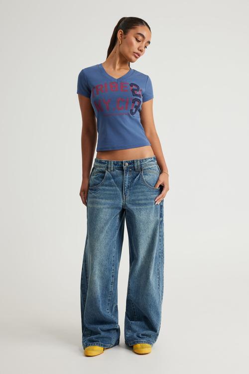 Mid Rise Baggy Jean - Club Blue