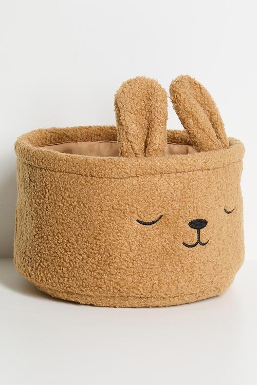 Teddy fabric bunny storage bin - brown