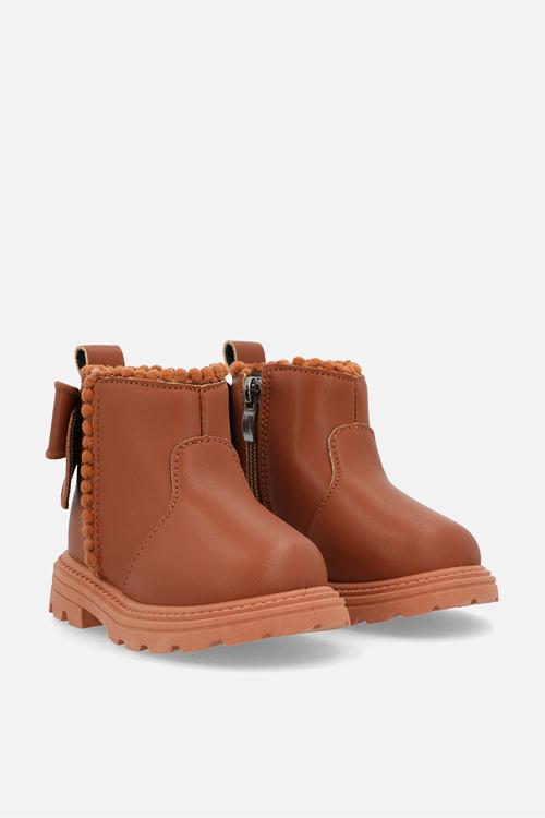 Bow design ankle boots - red brown