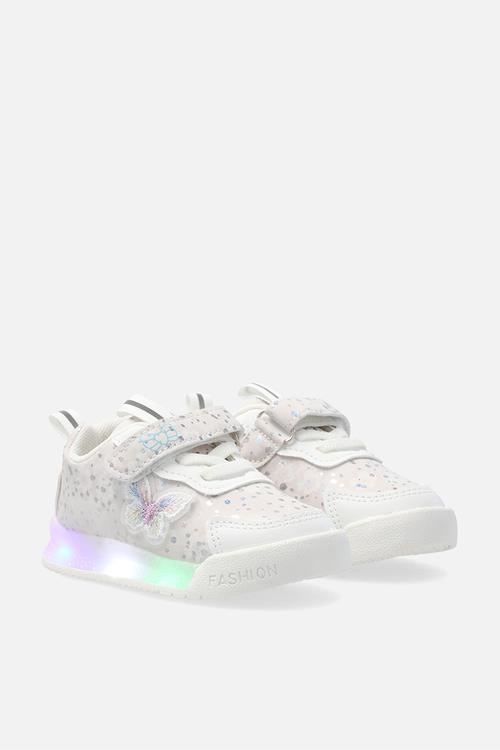 Light-up sneakers with adjustable fasteners - white
