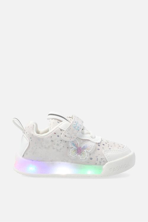 Light-up sneakers with adjustable fasteners - white