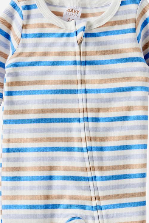 The Long Sleeve Zip Romper - Vanilla-Blue Bonnet/Bowie Stripe