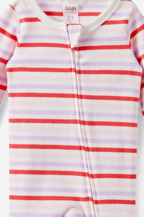 The Long Sleeve Zip Romper - Vanilla-Coral Red/Bowie Stripe