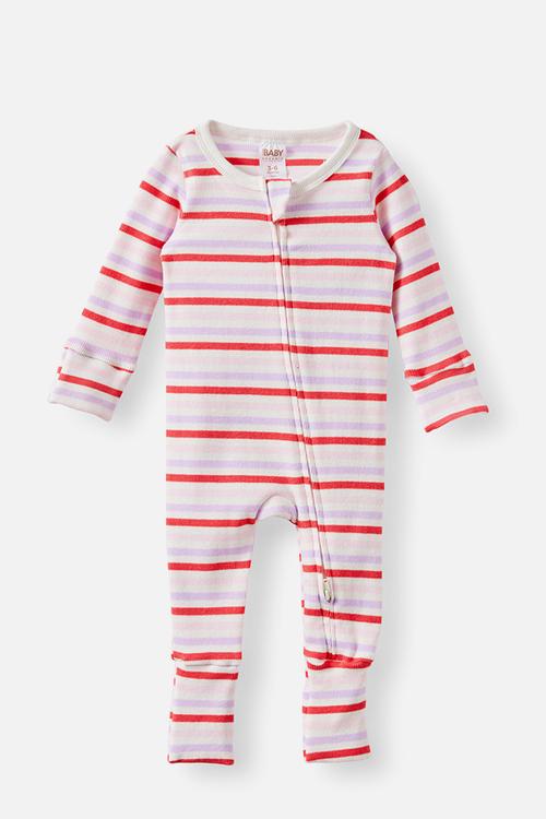 The Long Sleeve Zip Romper - Vanilla-Coral Red/Bowie Stripe