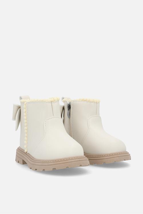 Bow applique ankle boots - bone white