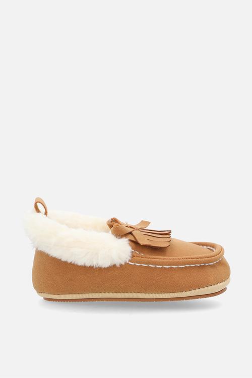 Shearling lined moccasin slippers - tan