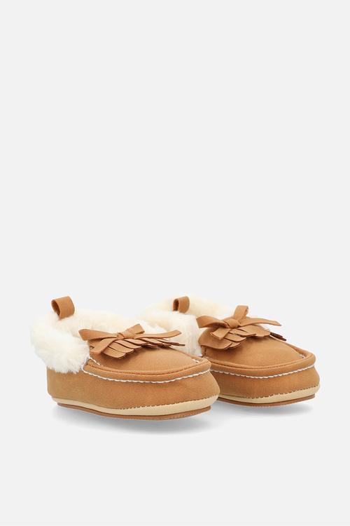 Shearling lined moccasin slippers - tan