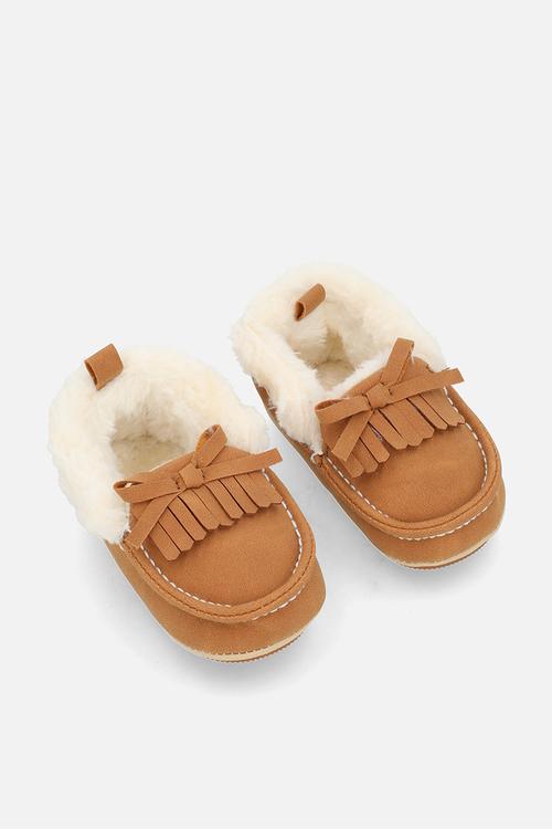 Shearling lined moccasin slippers - tan