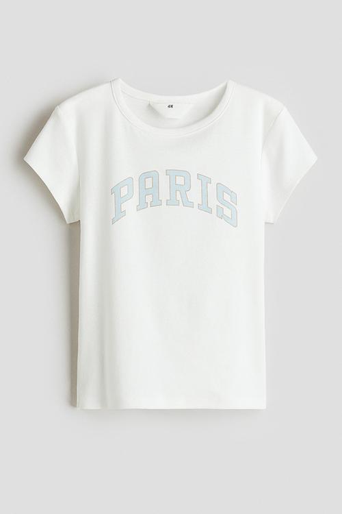 Cotton jersey top - white/paris