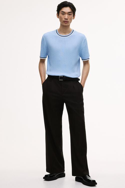 Slim fit rib-knit t-shirt - light blue