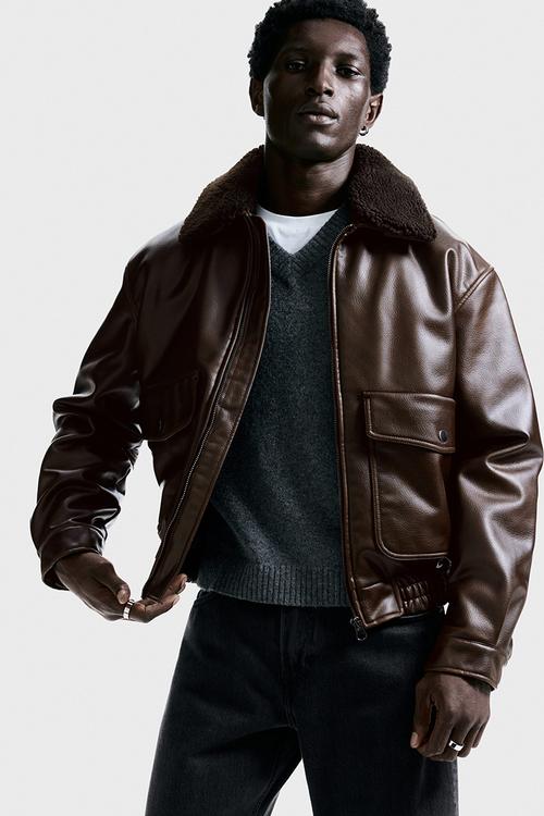 Padded aviator jacket - dark brown