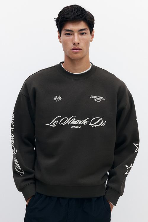 Oversized fit printed sweatshirt - dark khaki green/le strade di