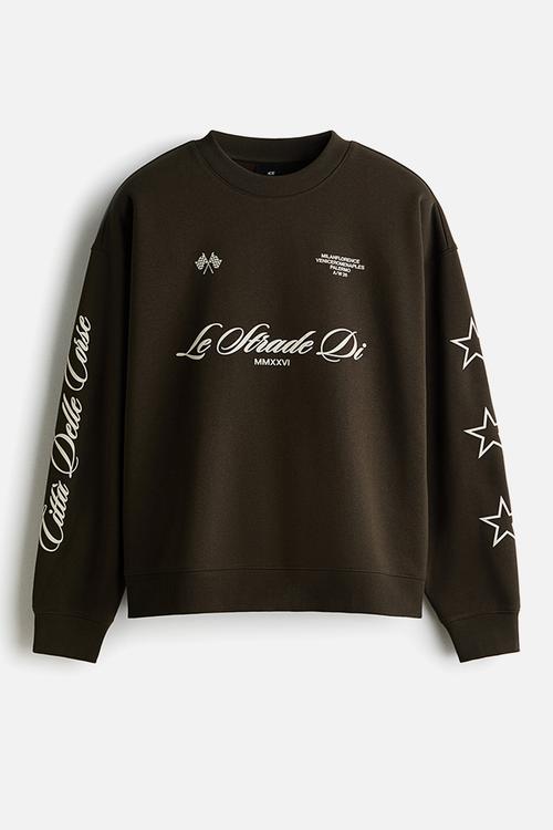 Oversized fit printed sweatshirt - dark khaki green/le strade di