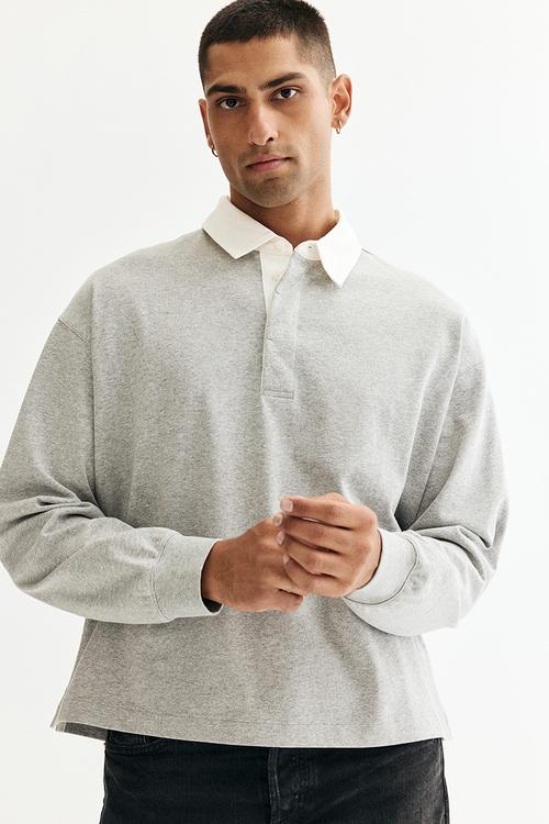 Loose fit cotton polo shirt - light grey marl