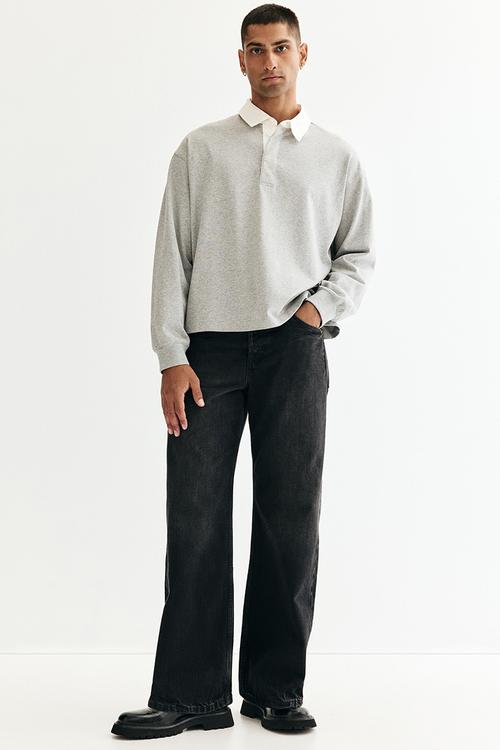 Loose fit cotton polo shirt - light grey marl