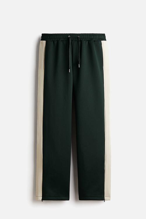 Relaxed fit sweatpants with side stripes - dark green/colour block