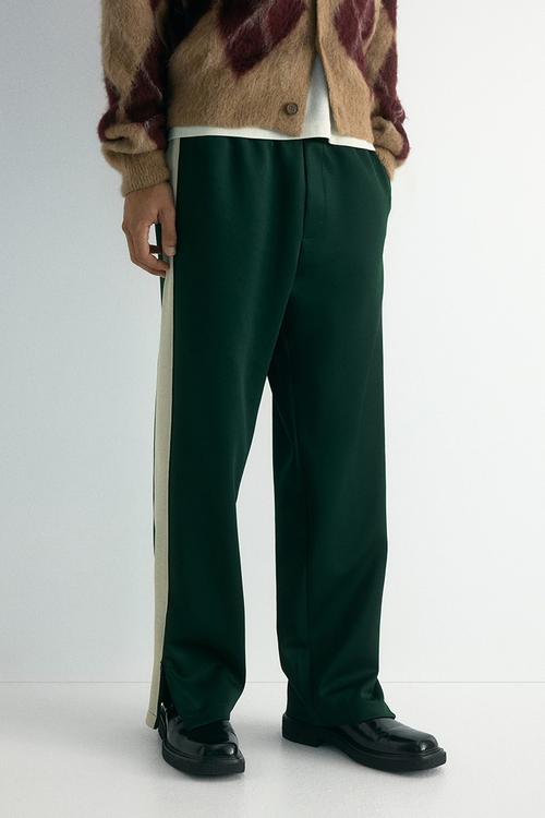 Relaxed fit sweatpants with side stripes - dark green/colour block
