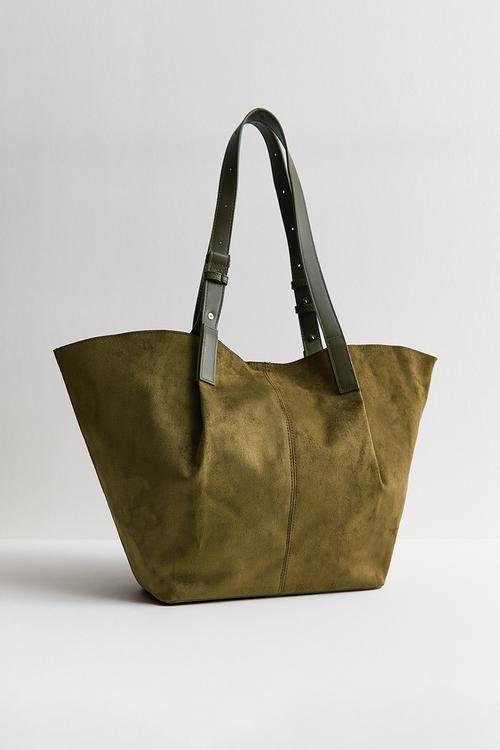 Perth pinch suedette tote-khaki - Green