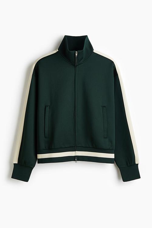 Loose fit track jacket with side stripes - dark green/white
