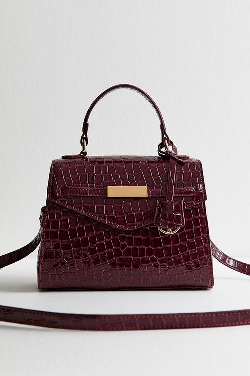 Midi Tyla croc top handle-burgundy - Red