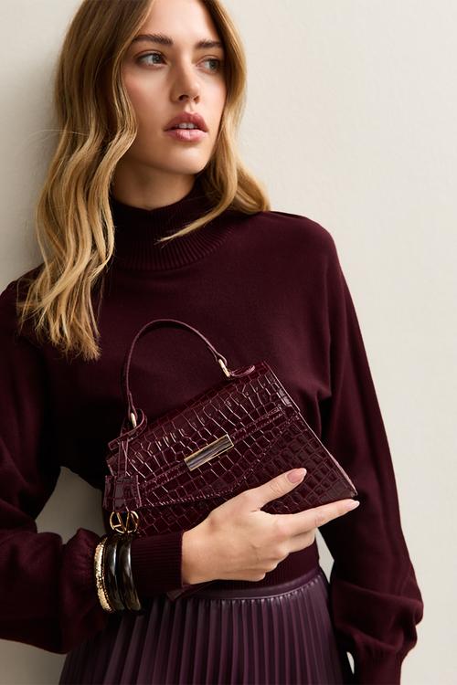 Midi Tyla croc top handle-burgundy - Red
